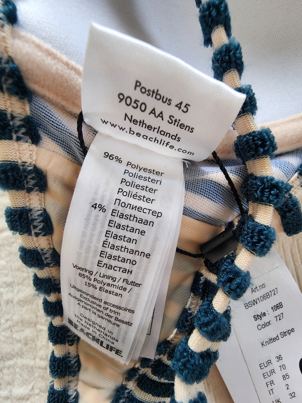 NWT Beachlife Knitted Stripe Underwire Bikini Top - Size EUR 36C / UK 32C - Picture 3 of 5